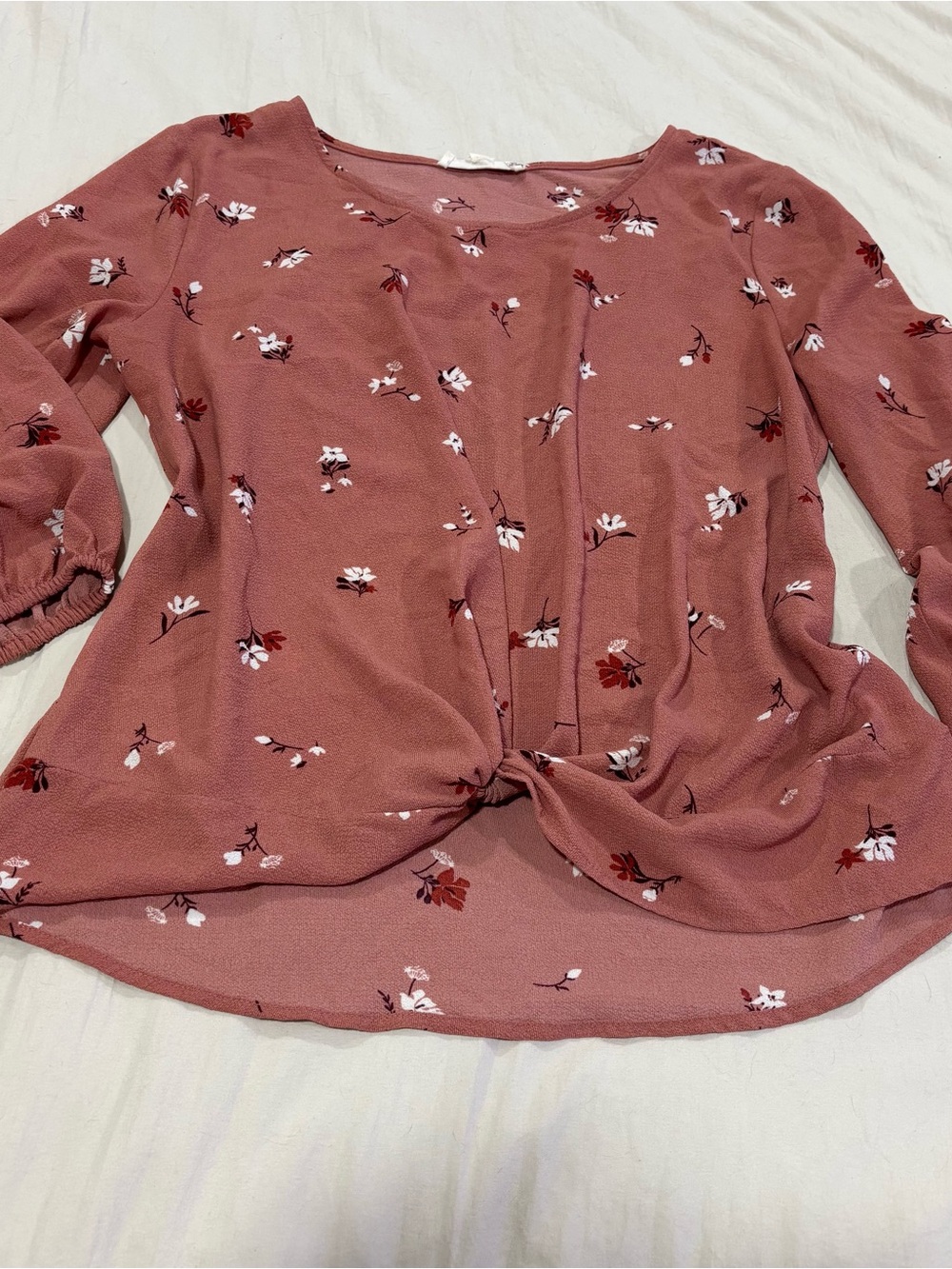Pink Republic Dusty Rose Floral Knot Front Blouse M